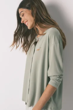 Pijama largo punto suave verde estampado perritos