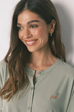 Pijama largo punto suave verde estampado perritos