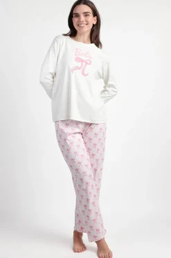 Pijama largo rayas lazos Barbie 100% algod&oacute;n