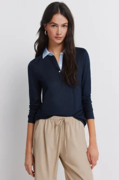 Polo punto manga larga bimateria