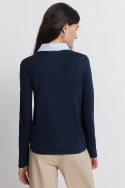 Polo punto manga larga bimateria