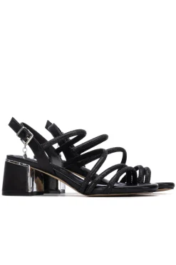 Sandalia tiras strass metalizado