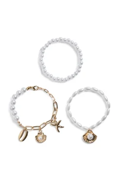 Set 3 pulseras de perlas con abalorios