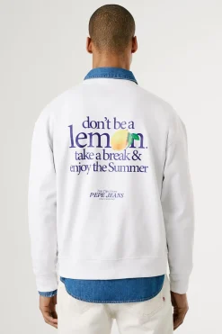 Sudadera de cuello redondo con logo frontal y estampado trasero.