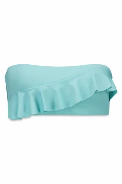 Top bikini bandeau relleno volantes azul