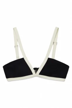 Top bikini triangular negro semi brillante