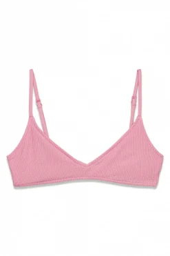 Top bikini triangular textura crinkle rosa