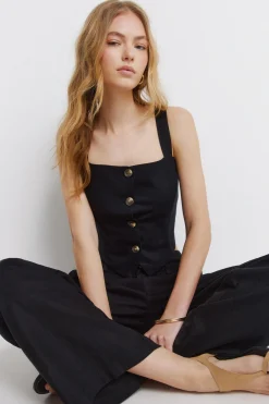 Top chaleco lino negro