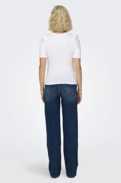 Top de cuello redondo y manga 2/4 abullonada