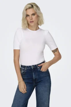 Top de cuello redondo y manga 2/4 abullonada