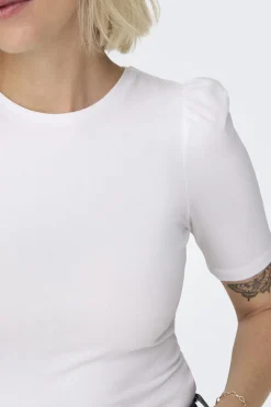 Top de cuello redondo y manga 2/4 abullonada