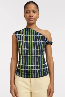 Top estampado asim&eacute;trico