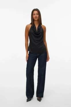 Top satinado atado al cuello