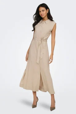 Vestido camisero largo de lino