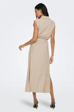 Vestido camisero largo de lino