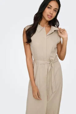 Vestido camisero largo de lino