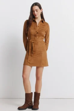 Vestido corto camisero antelina