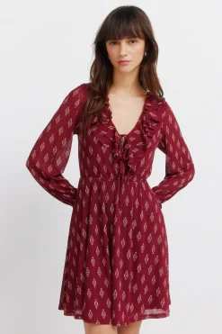 Vestido corto estampado volantes