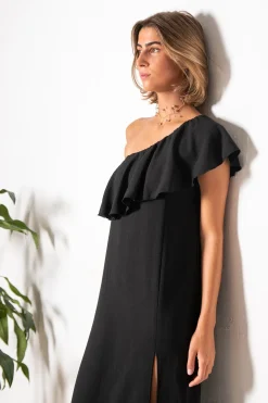 Vestido largo asim&eacute;trico