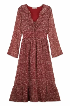 Vestido midi escote volante estampado