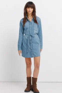 Vestido vaquero corto cintur&oacute;n