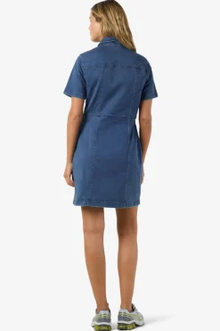 Vestido vaquero de manga corta con cuello y abotonado frontal