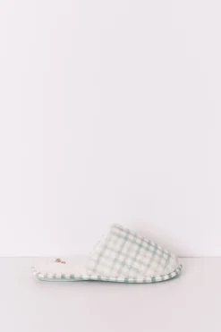 Zapatillas casa borreguito cuadros verdes